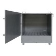 Vista frontal del depósito para sustancias peligrosas 4 bidones - puerta abierta Vista frontal del depósito para sustancias peligrosas 4 bidones - puerta abierta