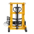 Vista frontal del apilador volteador de bidones 1500 mm 350 kg perfil bajo