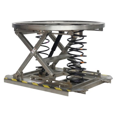 Mesa elevadora manual de nivel constante inox 304 con plataforma giratoria abierta 2000 kg