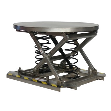 Mesa elevadora manual de nivel constante inox 304 con plataforma cerrada giratoria 2000 kg